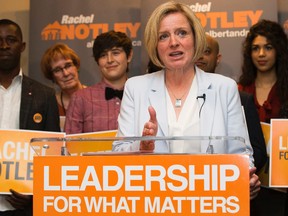 Alberta NDP leader Rachel Notley unveils her party's election platform during a press conference at the Ramada Edmonton Hotel and Conference Centre,11834 Kingsway, on Sunday. David Bloom/Edmonton Sun/Postmedia Network