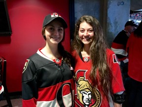 Katie Kerrick, (right) shown attending the Ottawa Senators vs Montreal Canadiens game on Sunday, April 19, 2015. She was invited by the Senators to watch the game from private suite.
Photo courtesy of Ottawa Senators