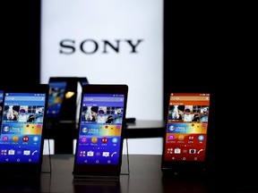 Sony's new Xperia Z4 smartphones are displayed at the company headquarters in Tokyo April 20, 2015. REUTERS/Toru Hanai