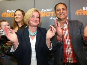 NDP leader Rachel Notley with Calgary-Fort MLA Joe Ceci in Calgary, Alta. on Wednesday April 8 2015. (Darren Makowichuk/Calgary Sun)