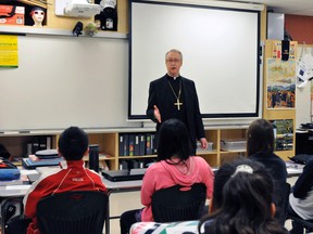 Archbishop Richard Smith met the students of Holy Trinity Academy on April 16. The Archbishop aims to visit all 182 Catholic schools within his diocese.