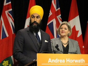 MPP Jagmeet Singh with NDP Leader Andrea Horwath as he's named party deputy leader Monday, April 20, 2015. (Antonella Artuso/Toronto Sun)