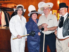 The first dance of the 2015 season was held last Friday, April 17 at the Crystal Palace, in Mitchell, and was dubbed the “Final Flush” Ball by Mitchell & District Agricultural Society President David Kemp (right), as renovations to the facility’s washrooms in mid-May will take the 98-year-old building out of commission for a couple of months. During a break in the dance, attended by about 100 people, Kemp called in Crystal Palace caretaker Winston Jibb for an “emergency”, which turned out to be the ceremonial final flush. Also pictured are Agricultural Society Plumbing Inc. “charter members” Viola Tyler (left) and Winnie Linton. ANDY BADER/MITCHELL ADVOCATE