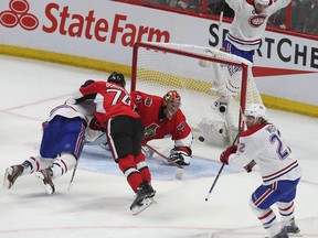 Montreal Canadiens' Dale Weise scores late in the third period against the Ottawa Senators at the Canadian Tire Centre Sunday April 19, 2015. Tony Caldwell/Postmedia Network
