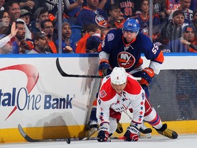 Islanders’ Johnny Boychuk (top) has been tasked with trying to keep Capitals’ Alex Ovechkin at bay. He did a good job in Game 3. (afp)