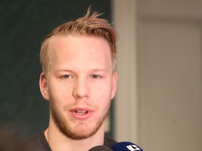 Montreal Canadiens forward Lars Eller speaks to the media at a Mont Tremblant hotel on Monday. (Chris Hofley/Ottawa Sun)