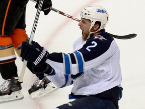 Winnipeg Jets defenseman Adam Pardy during the first round of the the 2015 Stanley Cup Playoffs against the Anaheim Ducks. The Jets placed the veteran defenceman on waivers on Sunday.