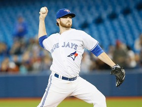 Blue Jays pitcher Drew Hutchison throws during his start against the Atlanta Braves on April 17, 2015 at the Rogers Centre. Hutchison wasn't able to make it out of the fifth inning. (JOHN E. SOKOLOWSKI/USA Today Sports)