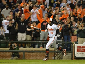 Baltimore Orioles outfielder Adam Jones has trotted around the bases five times this season after hitting a home run. (TOMMY GILLIGAN/USA TODAY Sports)