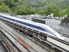 The Maglev (magnetic levitation) train on the experimental track in Tsuru, 100km west of Tokyo (AFP PHOTO / FILES / Toru YAMANAKA)