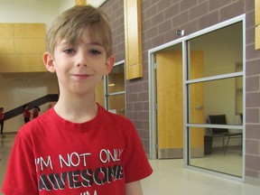 Joshua Austin, 7, was part of a Jump Rope for Heart fundraising kickoff event held on Tuesday April 21, 2015 at Lansdowne Public School in Sarnia, Ont. He suffered a stroke when he was four. (Paul Morden/Sarnia Observer/Postmedia Network)