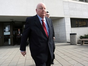 Sen. Mike Duffy leaving Ottawa court during his trial for fraud, breach of trust and other related charges. (ANDREW MEADE Ottawa Sun)