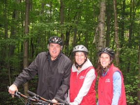 Writer Jim Fox enjoying a ride in the Copeland Forest at Horseshoe Valley with Jenna Hunter and Natasha Ilic. (Barbara Fox photo)