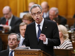 Finance Minister Joe Oliver speaks as he delivers the federal budget in the House of Commons on Parliament Hill in Ottawa April 21, 2015. REUTERS/Chris Wattie