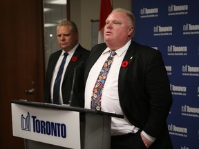 Then mayor-Rob Ford reads a prepared statement on Tuesday November 5, 2013 about admitting to smoking crack cocaine. (Jack Boland/Toronto Sun)