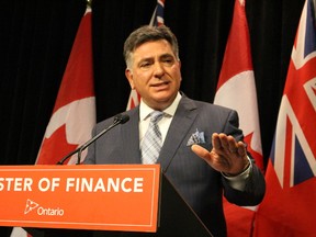 Ontario Finance Minister Charles Sousa expresses disappointment that federal budget delivered on April 21, 2015 did not adequately address infrastructure funding needs. (Toronto Sun/Antonella Artuso)