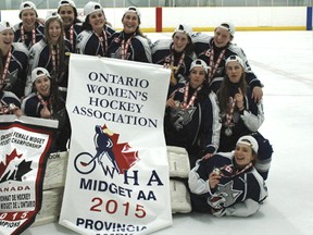 The Sudbury Lady Wolves are in sole possession of first place at the 2015 Esso Cup midget AA national girls hockey championship after improving to a 3-0 record on Tuesday night.