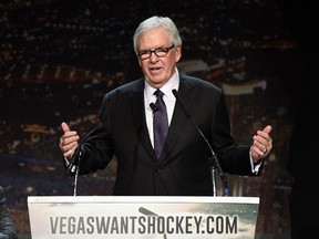 Fidelity National Financial Inc. Chairman and President of Hockey Vision Las Vegas Bill Foley speaks during a news conference at the MGM Grand Hotel & Casino announcing the launch of a season-ticket drive on Feb. 10 to try to gauge if there is enough interest in Las Vegas to support an NHL team. (Ethan Miller/Getty Images/AFP)