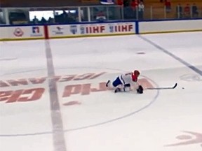 Serbia`s Marko Milovanovic fails in his shootout attempt against Spain at the world championship in Iceland. (Screen grab)