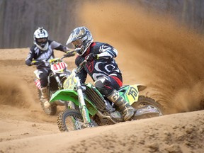 Ken Gilmour of Simcoe won the Vet 30 class at the Amateur Motocross Ontario provincial motocross and ATV opener Sunday at Gopher Dunes, south of Courtland. Gilmour finished second in the first moto behind Gopher Dunes sponsored racer Kyle Keast, and won the second moto to take the overall. (Chris Abbott/Tillsonburg News/Postmedia Network)