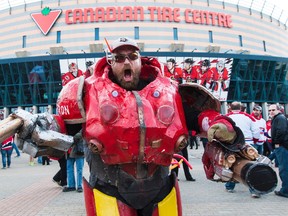 Jeremy Strydonck came dressed as "Senatron" outside of the Canadian Tire Centre as the Ottawa Senators were about to take on the Montreal Canadiens in game four of the first round of the Stanley Cup Finals in Ottawa on April 22, 2015. Errol McGihon/Postmedia Network