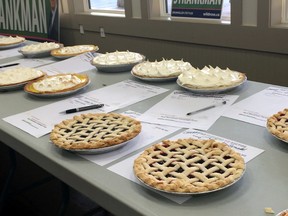 Pies seen up for auction at the Pollockville community hall. (LORNE GUNTER/EDMONTON SUN)