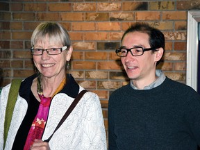 Janet Costa (left), of the Allied Arts Council’s film committee and Daniel Perlmutter (right), the director of Big News from Grand Rock after the film’s screening at the Fox Theatre on April 13, 2015. John Stoesser photos/Pincher Creek Echo.