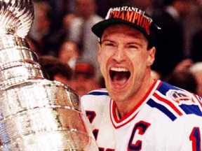 Win guarantee man Mark Messier hoisting the Stanley Cup. (REUTERS)