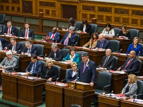 Finance Minister Charles Sousa tables the 2015 Ontario Budget at Queen's Park on Thursday, April 23, 2015.  (ERNEST DOROSZUK/Toronto Sun)