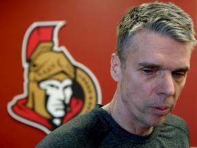Ottawa Senators coach Dave Cameron talks to the media during a day off at the Canadian Tire Centre in Ottawa Thursday, April 23, 2015. Tony Caldwell/Postmedia Network