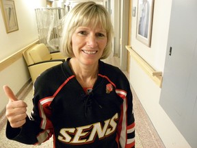 ERNST KUGLIN/THE INTELLIGENCER
Lori Vanderlinden was recognized during Wednesday's Ottawa Senator's playoff game for her actions in helping to save a man's life after he suffered a heart attack during a game last weekend.