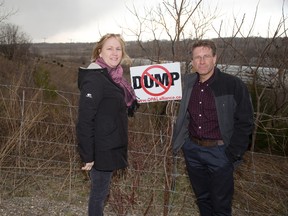 Natalie Minato and Steve McSwiggan at the proposed site of a garbage dump in Ingersoll. (DEREK RUTTAN, The London Free Press)