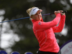 Brooke M Henderson of Canada makes a tee shot on the 17th hole during round two of the Swinging Skirts LPGA Classic presented by CTBC at the Lake Merced Golf Club on April 24, 2015 in San Francisco, California.   Robert Laberge/Getty Images/AFP