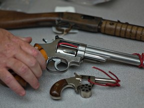Guns confiscated by the RCMP in British Columbia. 

REUTERS/Andy Clark