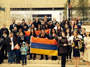 Dozens of Armenian Edmontonians came to Winston Churchill Square on Sat., April 25, 2015, to mark the 100th anniversary of the start of the Armenian genocide. KEVIN MAIMANN/EDMONTON SUN/POSTMEDIA NETWORK