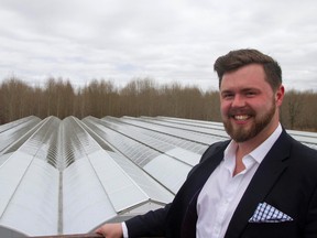 (April, 24 2015) Co-founder and Cheif Marketing Officer, Adam Miron shows the new greenhouse at the Hydropothecary Corperation. The new greenhouse is to be a big improvment on the way medical marijuana  is grown.  Joel Watson/Ottawa Sun/PostMedia Network