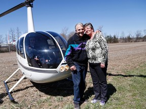 Kathy Ruttle surprised her husband Dennis with a helicopter ride for their 40th wedding anniversary on Saturday. 
Emily Mountney-Lessard/Belleville Intelligencer/Postmedia Network