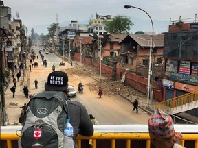 Ottawa man Brett Starke was in Kathmandu, Nepal, Saturday April 25, 2015, during the 7.8 magnitude earthquake that has left hundreds dead. Starke overlooks some of the earthquake's aftermath from a balcony.
submitted by Brett Starke to the Ottawa Sun