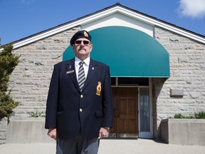 Bob Marshall is president of the Duchess of Kent Legion. He hopes to make the Wolsley Barracks' Officer's Mess (behind him) the new home of the Duchess of Kent Legion (DEREK RUTTAN, The London Free Press)