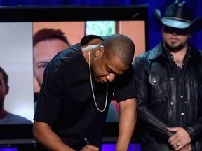 Jay Z onstage at the Tidal launch event #TIDALforALL at Skylight at Moynihan Station on March 30, 2015 in New York City.  Jamie McCarthy/Getty Images for Roc Nation/AFP