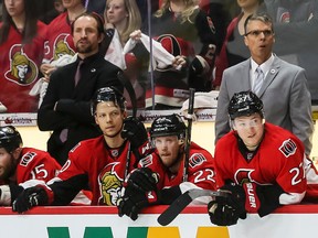 Dave Cameron watches from the bench in the dying minutes of Game 6 Sunday night at the Canadian Tire Centre. (Errol McGihon/Ottawa Sun)
