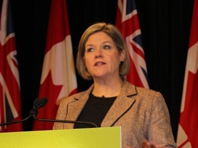 Ontario NDP Leader Andrea Horwath announces on Monday, April 27, 2015 that her party has launched a website to fight the government's plans to sell off majority stake in Hydro One. (Antonella Artuso/Toronto Sun)