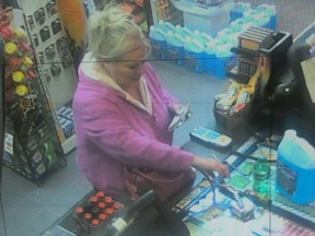 The Kingston Police Fraud Unit is asking for the public’s help in identifying a female suspect after a credit card was stolen and used multiple times over the course of Wednesday, March 25, at various grocery, drug and convenience stores as well as gas stations in Kingston. (Courtesy Kingston Police)