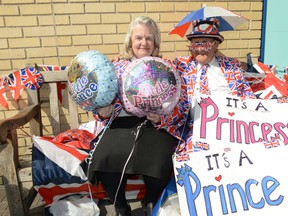 Pensioners Terry Hut, 79 and Margaret Tyler 71, set up camp outside St Mary’s Hospital for the birth of the Duchess of Cambridge’s second child.(WENN.com)