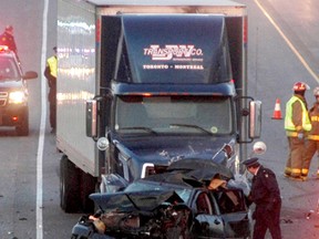 EMILY MOUNTNEY-LESSARD/THE INTELLIGENCER
The trial of a tractor trailer driver charged with dangerous driving causing death in this 2011 collision continued Tuesday in the Superior Court of Justice, in Belleville.