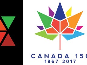 Centennial emblem from 1967, left, and the country's 150th birthday logo.