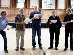 Michael Palin, Terry Gilliam, Eric Idle, John Cleese and Terry Jones perform on the closing night of 'Monty Python Live (Mostly)' at The O2 Arena on July 20, 2014 in London, England.  (Photo by Dave J Hogan/Getty Images)