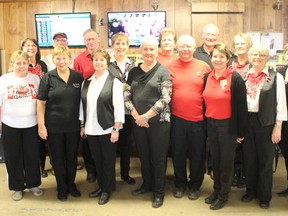 The Carry on Cloggers have been around since 1989. The group celebrated the retirement of Norma Preszcator last Tuesday. Back row, from left to right, Deb Foster, Don Jewitt, Gary Black, Debbie Rathwell, Bernice Kemp, Gary Martin, Pat Jewitt. Front row, from left to right, Jane Ladd, Marj Hayter, Judy Israels, Norma Preszcator , Gary Preszcator, Leisa Stephenson, Donna Martin and Pat Taylor. (Laura Broadley Clinton News Record)