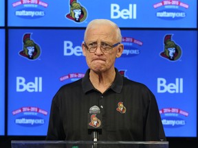 Ottawa Senators General Manager Bryan Murray speaks to the media during a press conference at the Canadian Tire Center in Ottawa Wednesday, April 29,  2015.  (Tony Caldwell/Ottawa Sun)