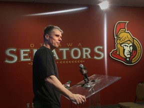 Ottawa Senators coach Dave Cameron speaks to the media during a press conference at the Canadian Tire Center in Ottawa Wednesday, April 29,  2015. (Tony Caldwell/Ottawa Sun)